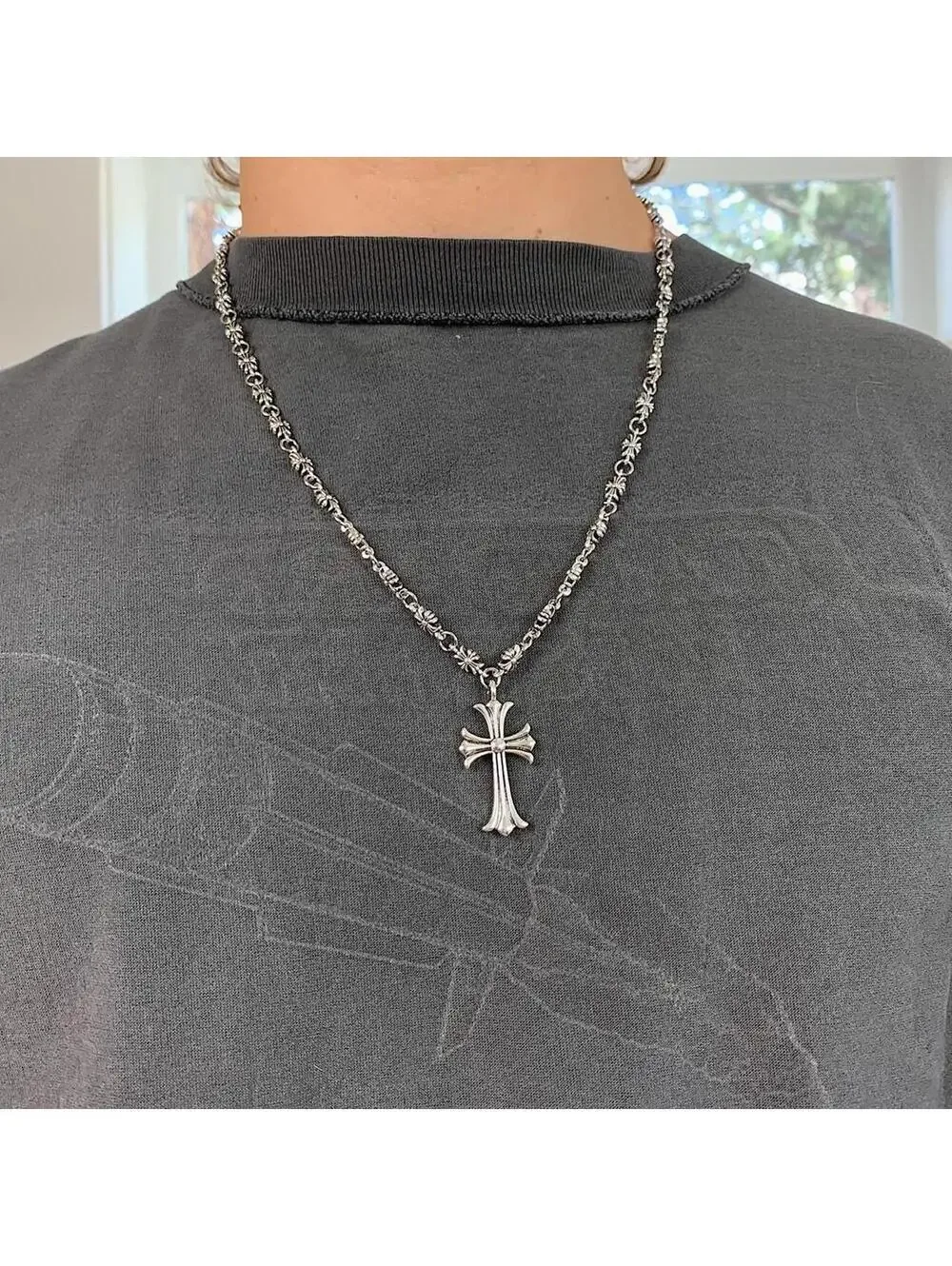Y2K Silver Cross Necklace 24 Inch Unisex